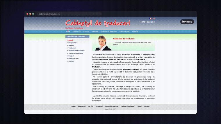 Animație: tranziția de la site-ul vechi la cel nou, pe desktop.